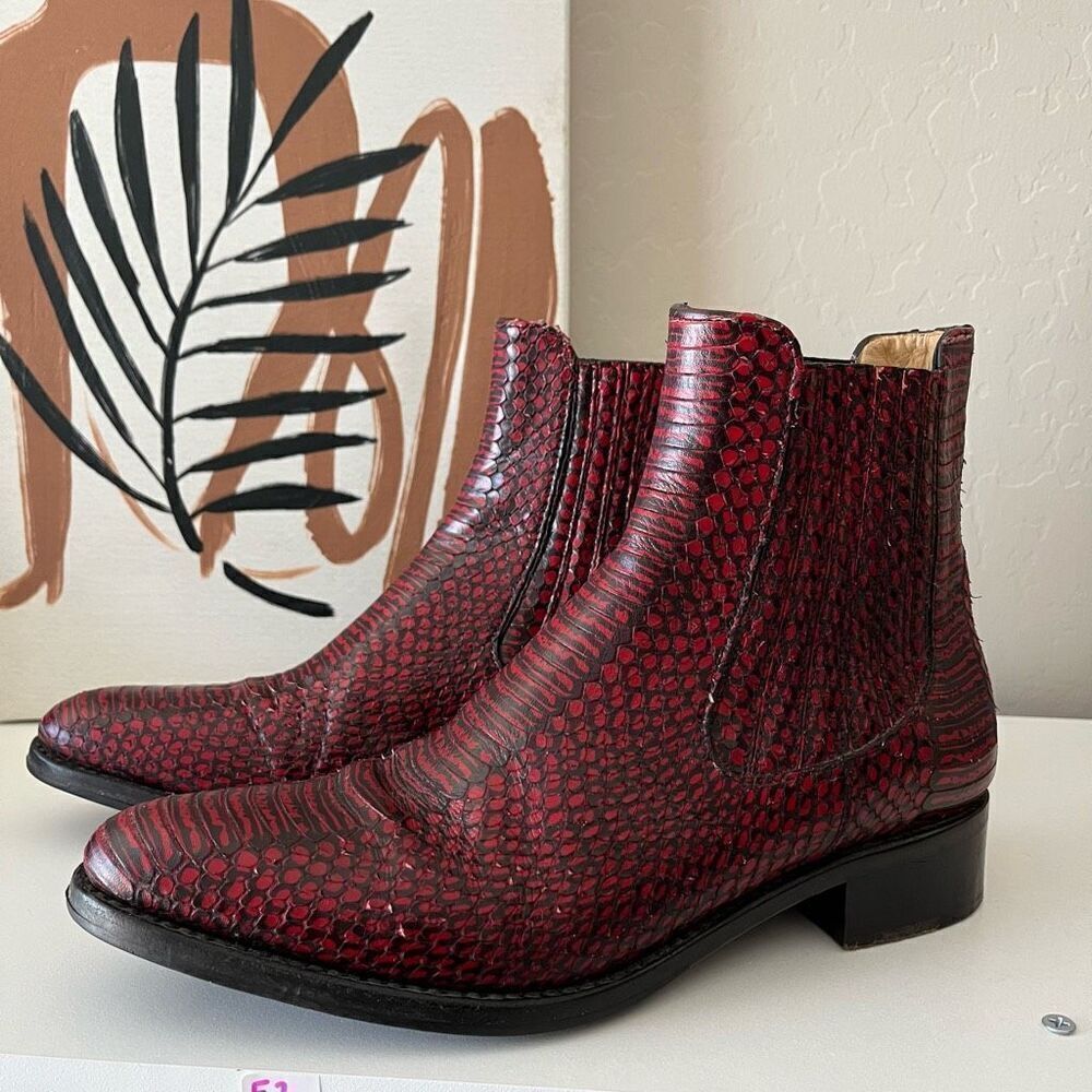 The Office of Angela Scott‎ Mr Jagger Boots Leather Snakeskin Embossed Red Sz 37